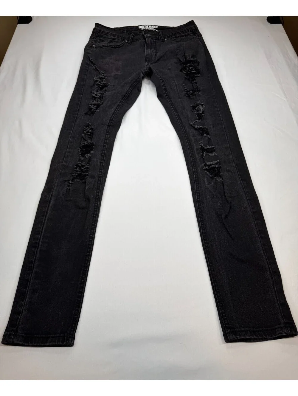 Hustle Distressed Super Skinny Super Stretch Jeans Men's Size W30 in Black